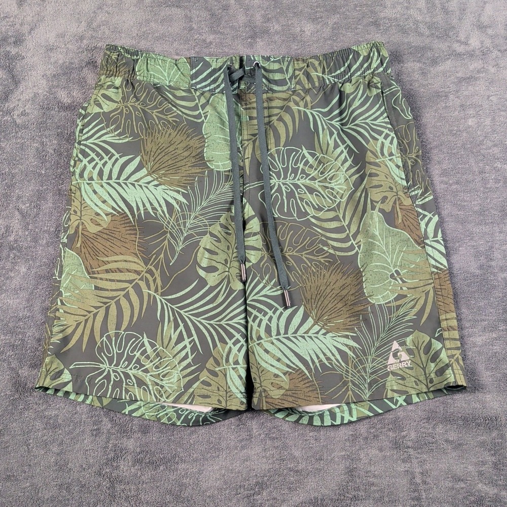 GERRY Men's Green Palm Tree Stretch Swim Trunk's Size M